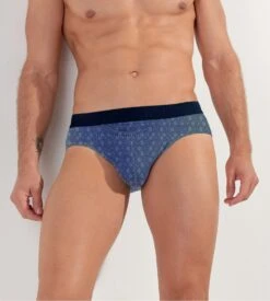 Lot de 2 Slips Mini HOM HO1 Jonas - Bleu Marine (Uni et Imprimé Géométrique) -Lingerie Sipp jonas mini lot de 2 ho1 bleu 1