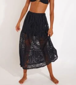 Banana Moon Jupe Longue Dentelle Crochet Enara Noir JQV01