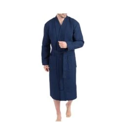 Wewo Marine Nid d'Abeille - Peignoir Kimono Mixte Grande Taille Pur Coton -Lingerie Sipp kimono grande taille nid d abeille marine 1