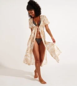 Banana Moon Elvie Beachparty Camel Long Crochet Beach Kimono -Lingerie Sipp kimono long camel luk08 3