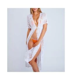 Banana Moon Kimono Long Dentelle Crochet Elvie Blanc