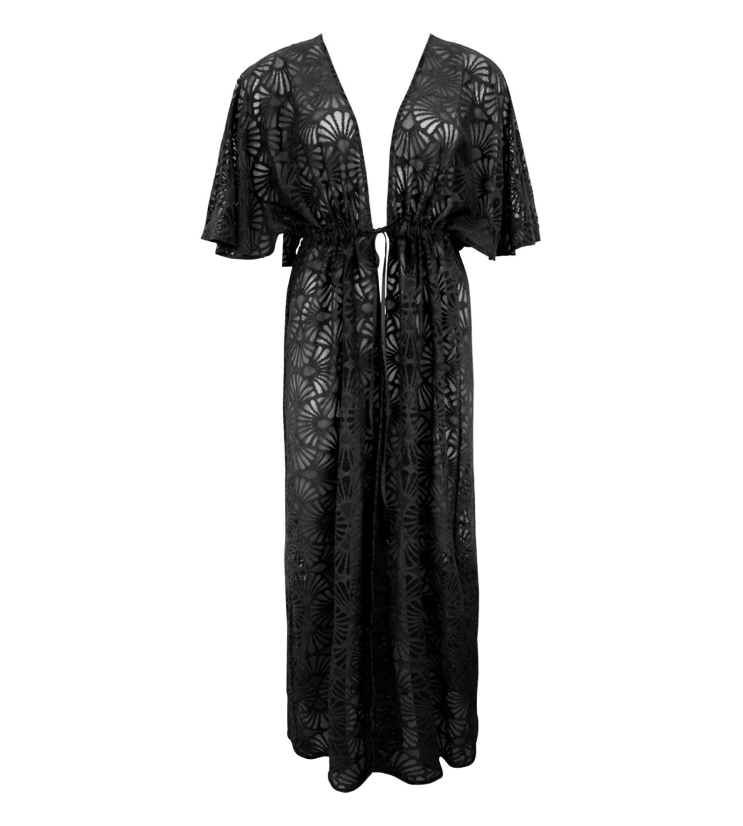 Kimono Long Ouvert LA MUSE DENTELLE Noir 4 Kimono Long Ouvert LA MUSE DENTELLE Noir – Image 2