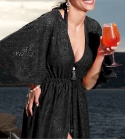 Kimono Long Ouvert LA MUSE DENTELLE Noir