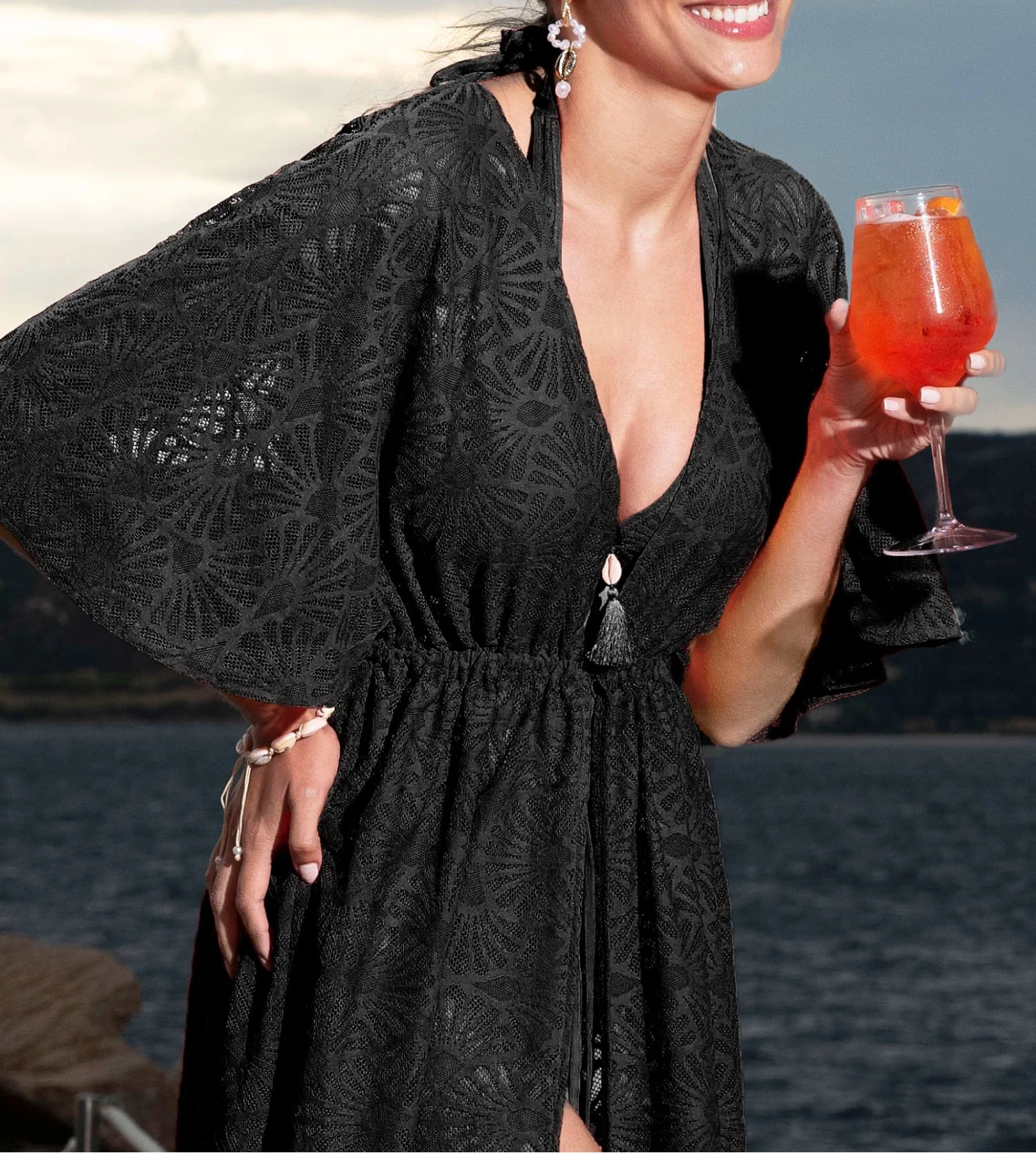 Kimono Long Ouvert LA MUSE DENTELLE Noir 3 Kimono Long Ouvert LA MUSE DENTELLE Noir