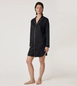 Calida Moonlight Dreams Noir - Chemise de Nuit Longue Boutonnée en Soie et Modal -Lingerie Sipp liq ml ent bt 90cm 992 black 3