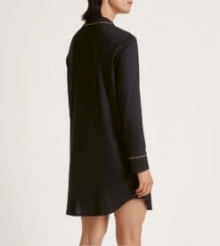 Calida Moonlight Dreams Noir - Chemise de Nuit Longue Boutonnée en Soie et Modal -Lingerie Sipp liq ml ent bt 90cm 992 black 4