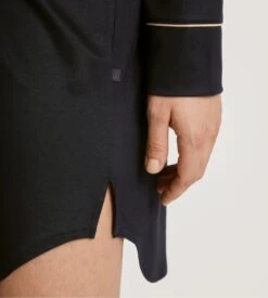 Calida Moonlight Dreams Noir - Chemise de Nuit Longue Boutonnée en Soie et Modal -Lingerie Sipp liq ml ent bt 90cm 992 black 5