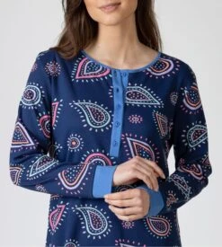 Liquette Massana Bleu Marine à Imprimé Fun et Coloré – Chemise de Nuit Femme Coton Manches Longues -Lingerie Sipp liquette boutonnee manches longues bleu marine 2