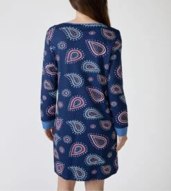 Liquette Massana Bleu Marine à Imprimé Fun et Coloré – Chemise de Nuit Femme Coton Manches Longues -Lingerie Sipp liquette boutonnee manches longues bleu marine 3