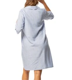 Liquette Boutonnée Egatex à Rayures Bleues – Chemise de Nuit en Viscose Manches 3/4 -Lingerie Sipp liquette boutonnee raye bleu ciel 1