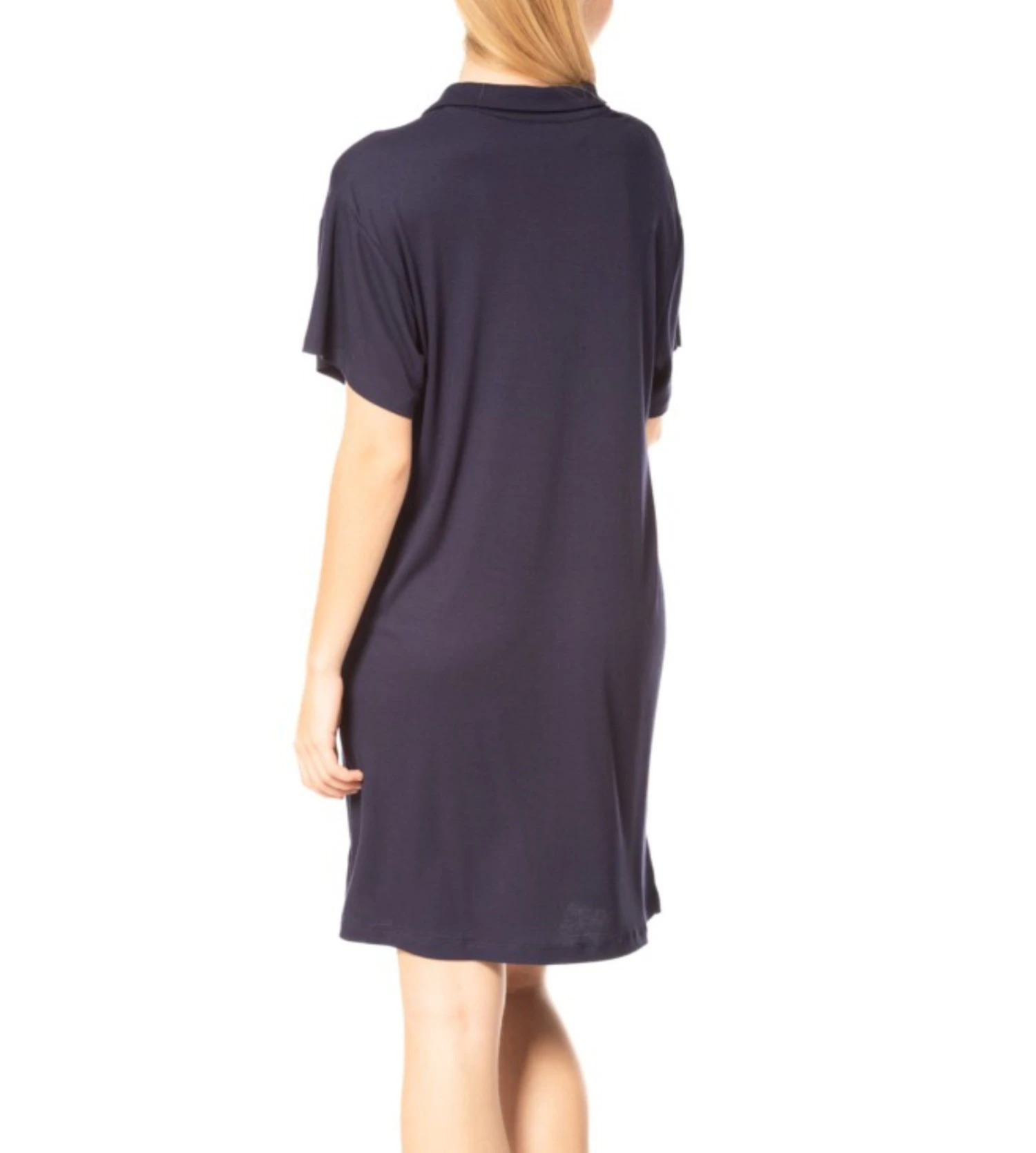 Señoretta Liquette Col Chemise Marine – Chemise de Nuit Courte en Viscose Fluide 4 Señoretta Liquette Col Chemise Marine – Chemise de Nuit Courte en Viscose Fluide – Image 2