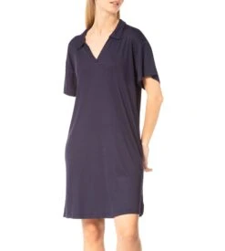 Señoretta Liquette Col Chemise Marine – Chemise de Nuit Courte en Viscose Fluide