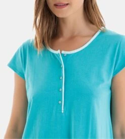 Massana Liquette Manches Courtes Bleue – Chemise de Nuit en Coton avec Col Boutonné et Imprimé -Lingerie Sipp liquette courte vert emeraude 2