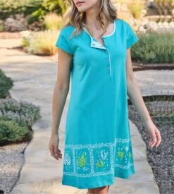 Massana Liquette Manches Courtes Bleue – Chemise de Nuit en Coton avec Col Boutonné et Imprimé