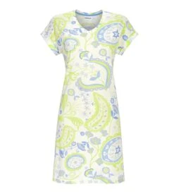 Massana Liquette Courte Imprimé Floral Bleu et Vert – Chemise de Nuit Légère à Col V