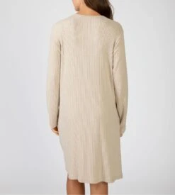 Liquette Longue Massana en Viscose Côtelée Beige – Détails Dentelle et Poches -Lingerie Sipp liquette femme beige fonce 3