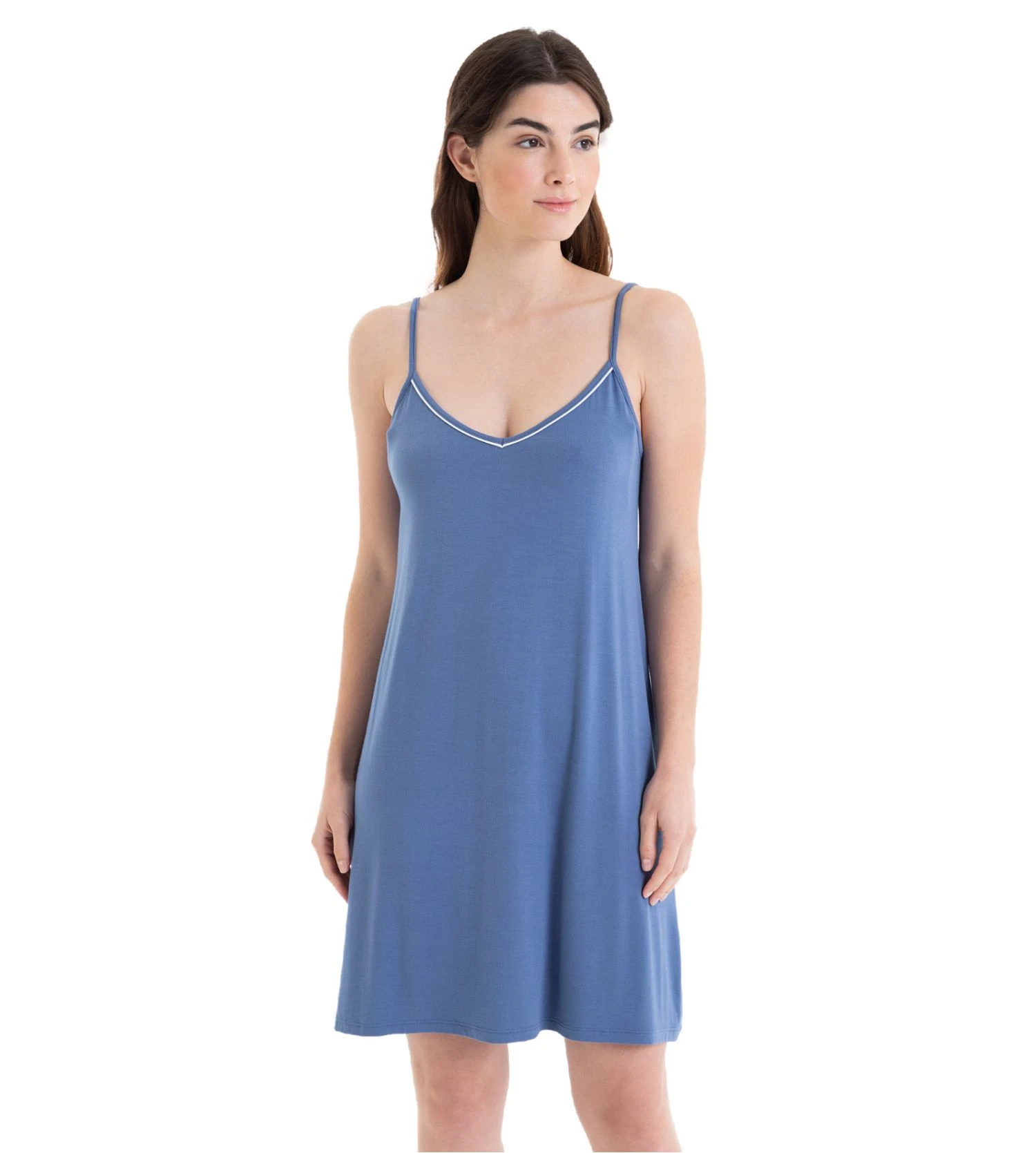 Massana Bleu Uni - Nuisette Fluide en Viscose à Bretelles Fines 4 Massana Bleu Uni - Nuisette Fluide en Viscose à Bretelles Fines – Image 2