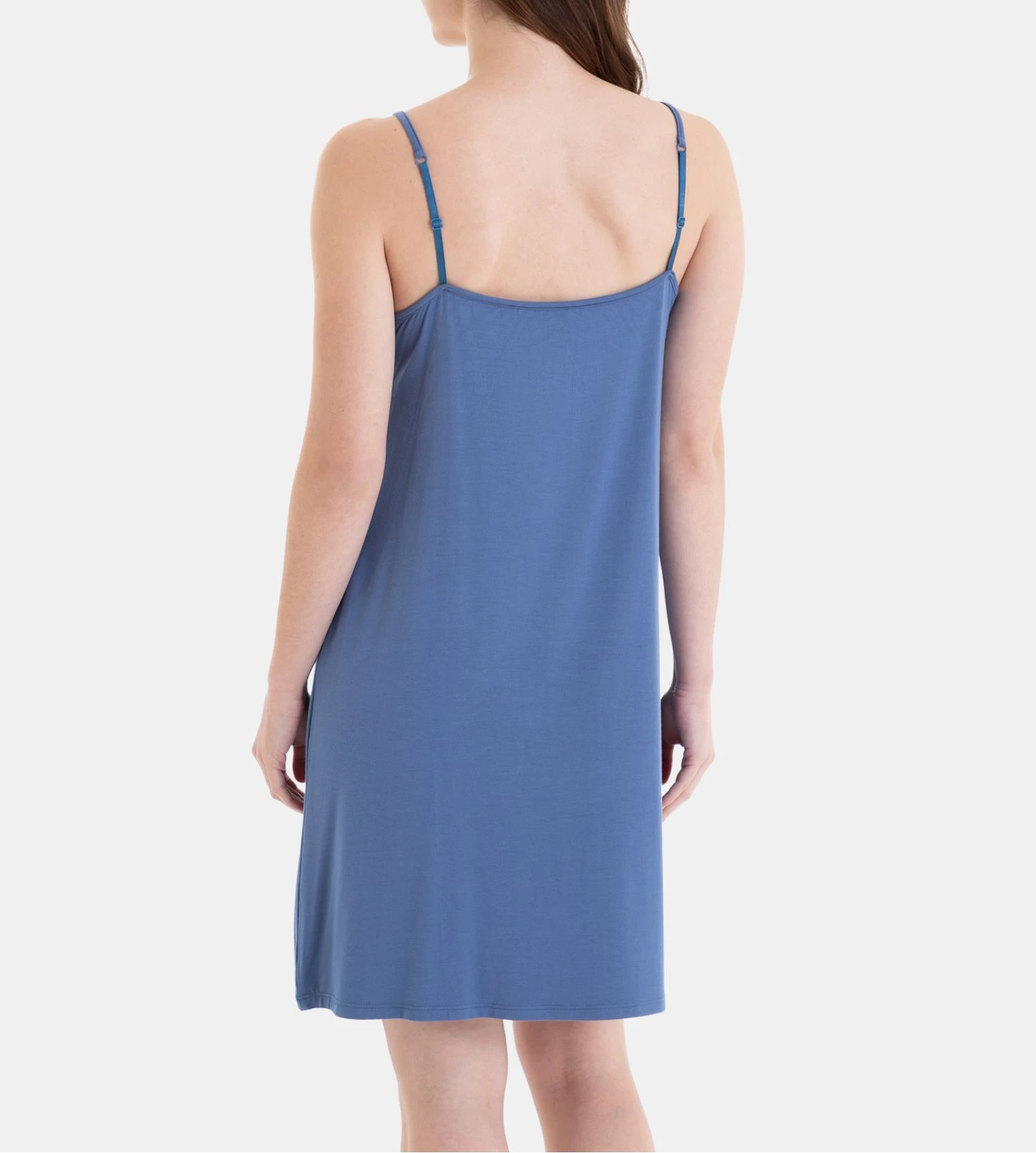 Massana Bleu Uni - Nuisette Fluide en Viscose à Bretelles Fines 6 Massana Bleu Uni - Nuisette Fluide en Viscose à Bretelles Fines – Image 4