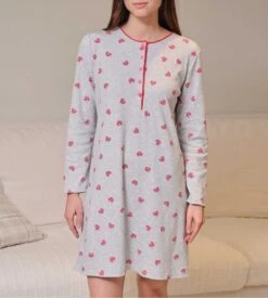 Liquette Manches Longues Grise Imprimé Coeurs Rayés Rouges