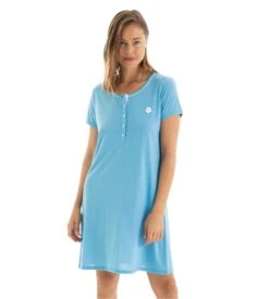 Massana Liquette Bleue Boutonnée – Chemise de Nuit Courte avec Détail Fleur Blanche 7 Massana Liquette Bleue Boutonnée – Chemise de Nuit Courte avec Détail Fleur Blanche -Lingerie Sipp liquette manches courtes bleu ciel 1