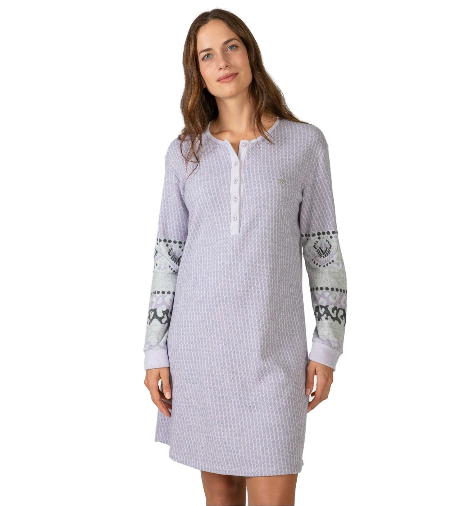 Massana Liquette Polaire Lilas à Motif Jacquard – Chemise de Nuit Chaude à Manches Longues 4 Massana Liquette Polaire Lilas à Motif Jacquard – Chemise de Nuit Chaude à Manches Longues – Image 2