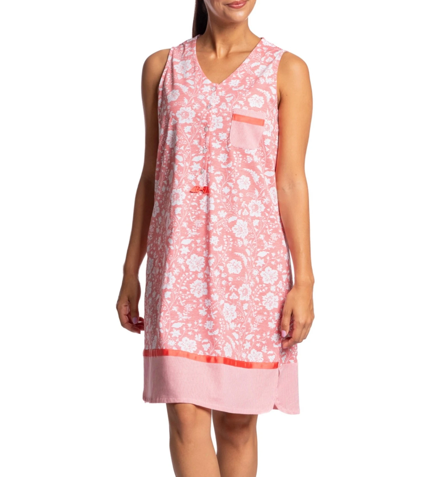 Liquette Egatex Sans Manches Imprimé Floral Corail – Chemise de Nuit 100% Coton à Boutons 3 Liquette Egatex Sans Manches Imprimé Floral Corail – Chemise de Nuit 100% Coton à Boutons