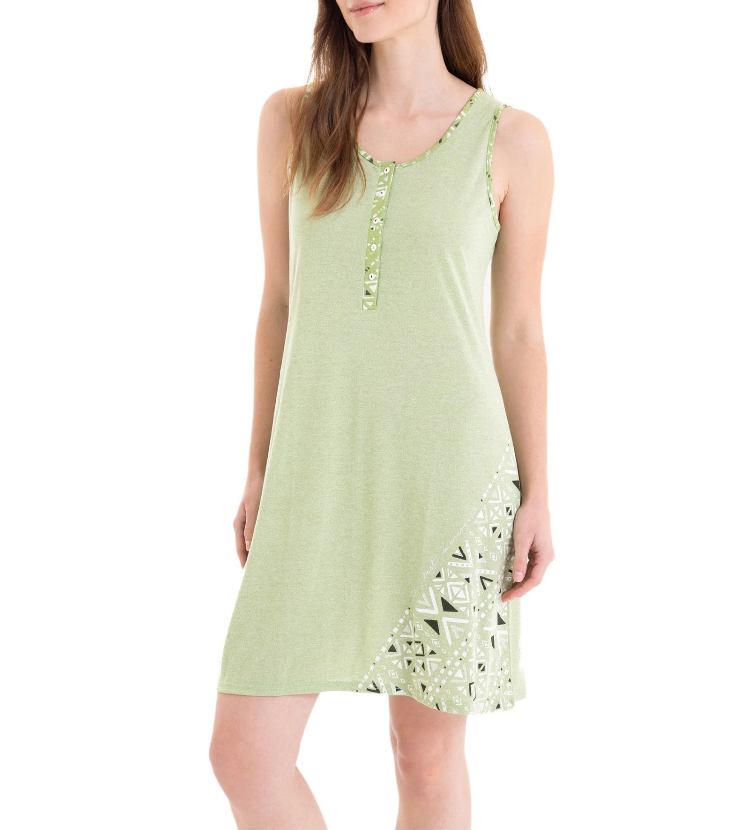 Massana Liquette Vert Pistache avec Imprimé – Chemise de Nuit Sans Manches Boutonnée 4 Massana Liquette Vert Pistache avec Imprimé – Chemise de Nuit Sans Manches Boutonnée – Image 2