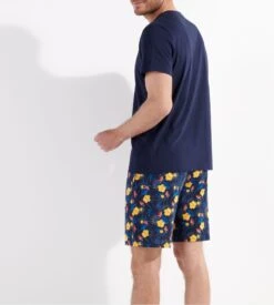 Hom Pyjama Court LUCKY Navy Print – Ensemble Coton Jersey Short Fleuri et Col V -Lingerie Sipp lucky pyj court v p0ra navy print bleu 5