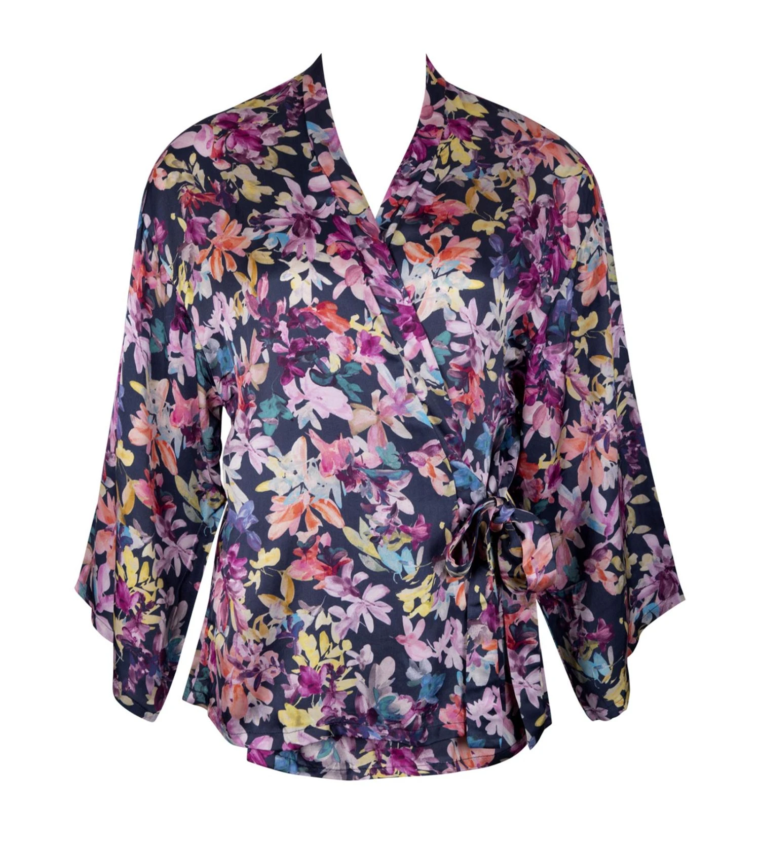 Antigel Mille Pétales Aquarelle Navy Floral – Soft Viscose Short Robe 5 Antigel Mille Pétales Aquarelle Navy Floral – Soft Viscose Short Robe – Image 3