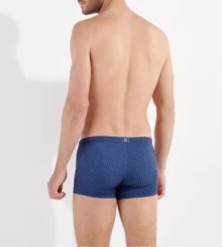 Hom Boxer de Bain Morny Navy Blue Geometric Print – Classic Cut Swim Trunks -Lingerie Sipp morny boxer bain i0ra navy print bleu 4