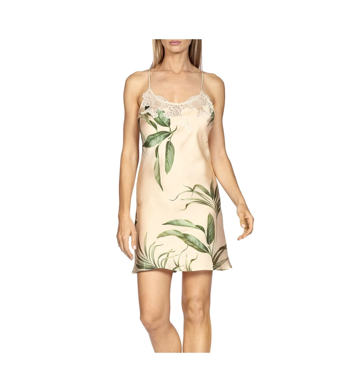 Coemi Nuisette en Satin Motif Feuillage Palmera et Dentelle – Lingerie de Nuit Sexy 4 Coemi Nuisette en Satin Motif Feuillage Palmera et Dentelle – Lingerie de Nuit Sexy – Image 2