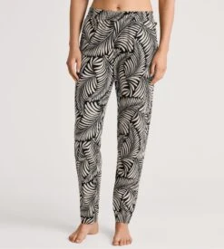 Calida Pantalon d’Intérieur Fluide Noir à Motif Feuilles Blanches – Coupe Resserrée Favourites Sun