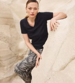 Calida Pantalon d’Intérieur Fluide Noir à Motif Feuilles Blanches – Coupe Resserrée Favourites Sun -Lingerie Sipp pantalon d droit noir 992 noir 4