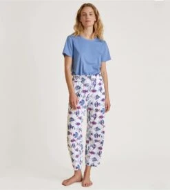 Calida Star White Favourites Serenity Floral Print – Wide Leg 7/8 Loungewear Pants -Lingerie Sipp pantalon d large 7 8 910 star white blanc 2