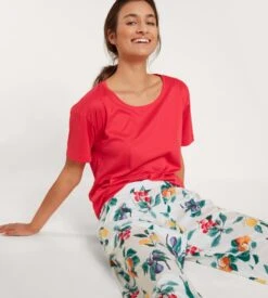 Calida Favourites Fruits Pantalon 7/8 Star White – Bas de Pyjama Imprimé en Coton et Tencel -Lingerie Sipp pantalon pour femme 910 star white 2