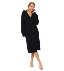 Aruelle Rory Noir – Peignoir Femme en Maille Bouclée et Col Châle -Lingerie Sipp peignoir capuche bouclette noir 1