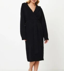 Aruelle Rory Noir – Peignoir Femme en Maille Bouclée et Col Châle -Lingerie Sipp peignoir capuche bouclette noir 2