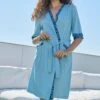 Massana Peignoir Femme Bleu Huile avec Bordures Imprimé Animal – Robe de Chambre d'Été Manches 3/4