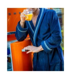 Peignoir Homme Hom Transat Marine & Orange – Peignoir en Coton Velours à Col Châle -Lingerie Sipp peignoir en coton velours transat marine oora 2