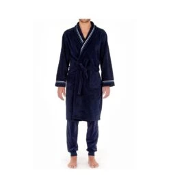 Peignoir Homme Hom Transat Marine & Orange – Peignoir en Coton Velours à Col Châle -Lingerie Sipp peignoir en coton velours transat marine oora 4
