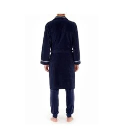 Peignoir Homme Hom Transat Marine & Orange – Peignoir en Coton Velours à Col Châle -Lingerie Sipp peignoir en coton velours transat marine oora 7