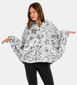 Poncho à Capuche Pilou Coeur Léopard Gris -Lingerie Sipp poncho cape capuche bt pilou coeur leo w21 gris 2