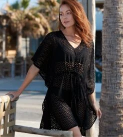 Olympia Poncho En Crochet Noir