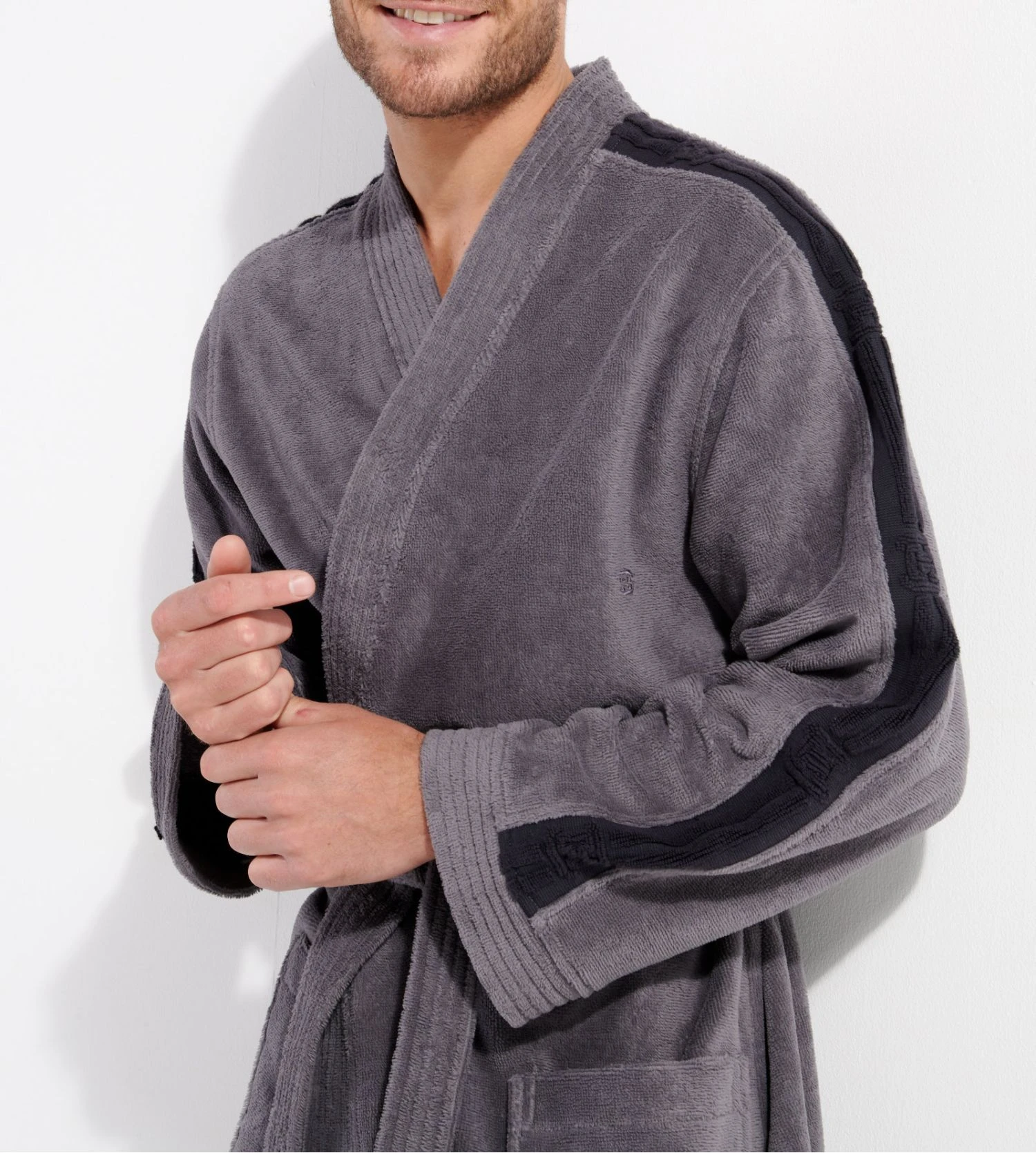 Hom Peignoir éponge En Coton Gris PRESTON 6 Hom Peignoir éponge En Coton Gris PRESTON – Image 4