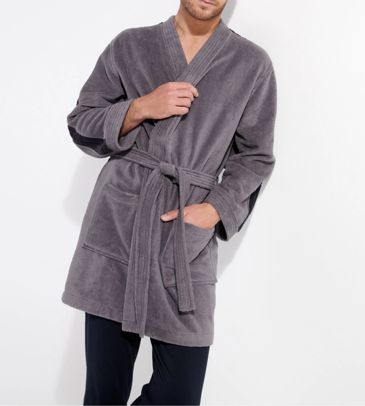 Hom Peignoir éponge En Coton Gris PRESTON 3 Hom Peignoir éponge En Coton Gris PRESTON