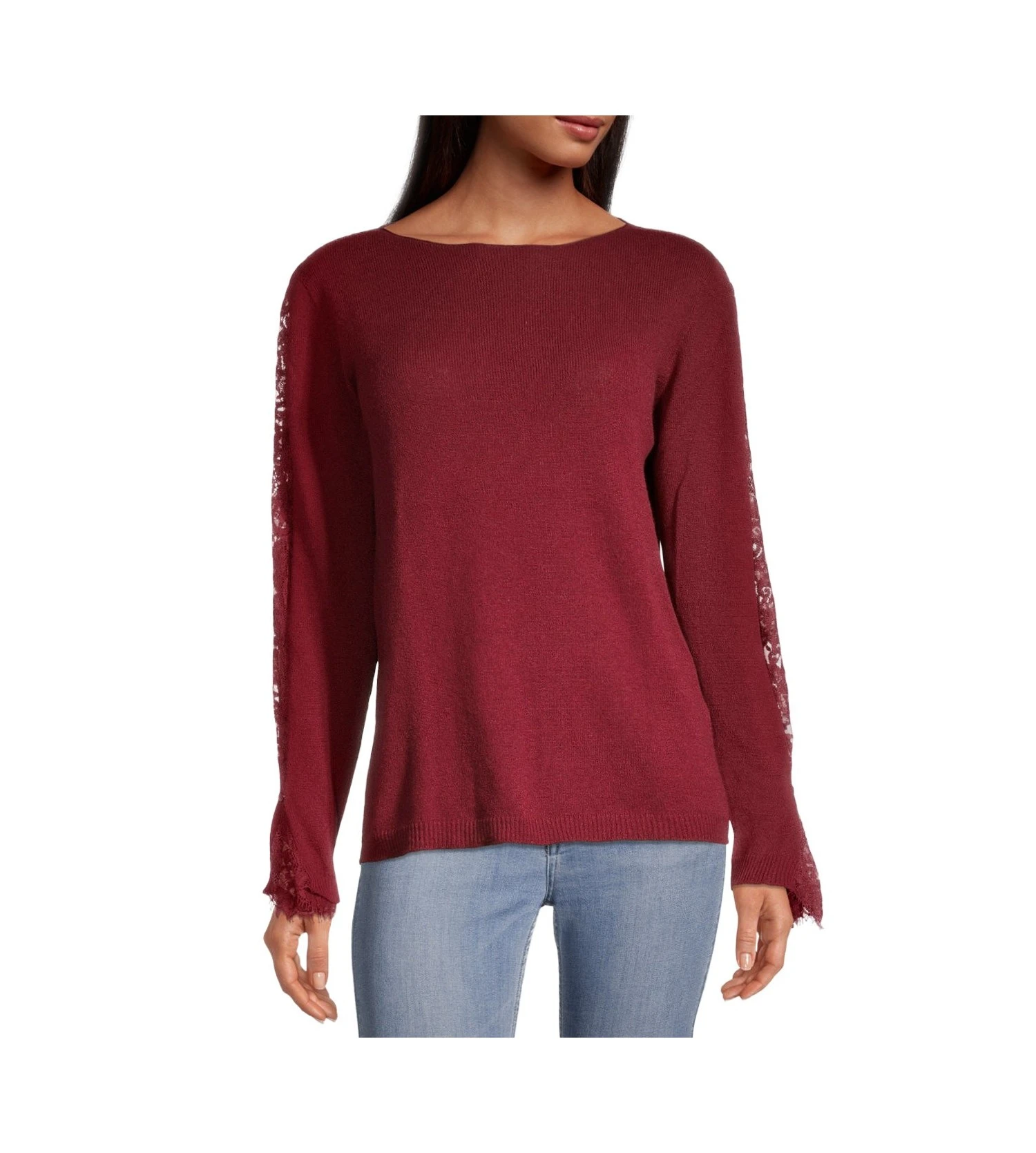 Pull Avec Manches En Dentelle Bordeaux 4 Pull Avec Manches En Dentelle Bordeaux – Image 2