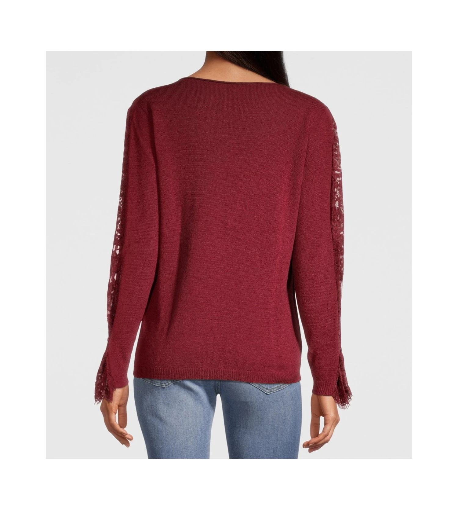 Pull Avec Manches En Dentelle Bordeaux 5 Pull Avec Manches En Dentelle Bordeaux – Image 3