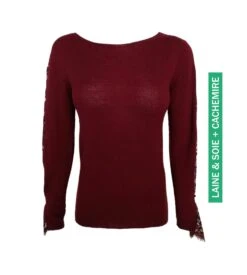 Pull Avec Manches En Dentelle Bordeaux