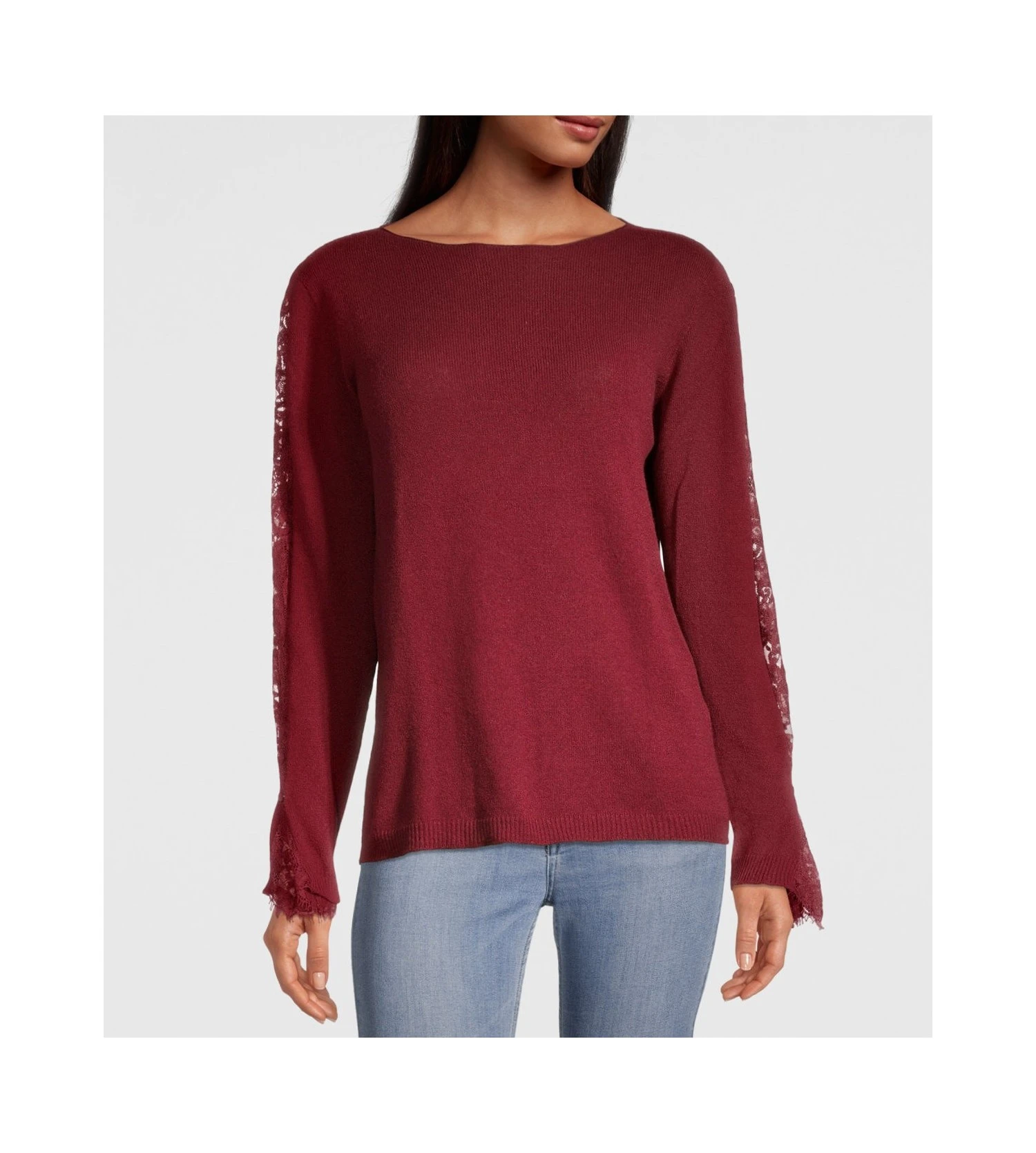 Pull Avec Manches En Dentelle Bordeaux 10 Pull Avec Manches En Dentelle Bordeaux – Image 8