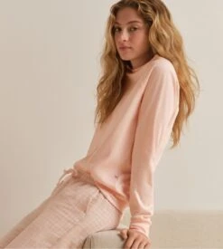 Pull Calida Rose Clair en Coton Bio - Favourites Universe Pearl Blush Col Rond -Lingerie Sipp pull chaud femme rose pearl blush 5